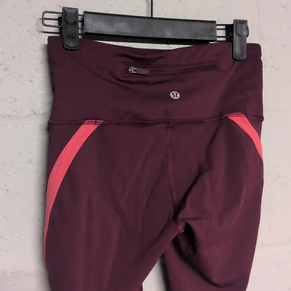 Lululemon Zip The Line Leggings Ruby Poppy Coral 23” Hi-Rise Nulux Size 4 - Picture 5 of 8